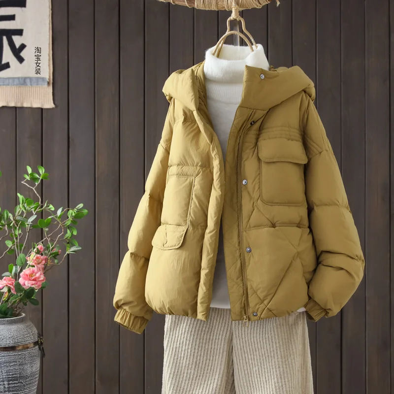 High Class Puffy And Thickened Hooded White Duck Down Down Jacket Women\'s Short Winter New Style Korean Style 90 Down Jacket