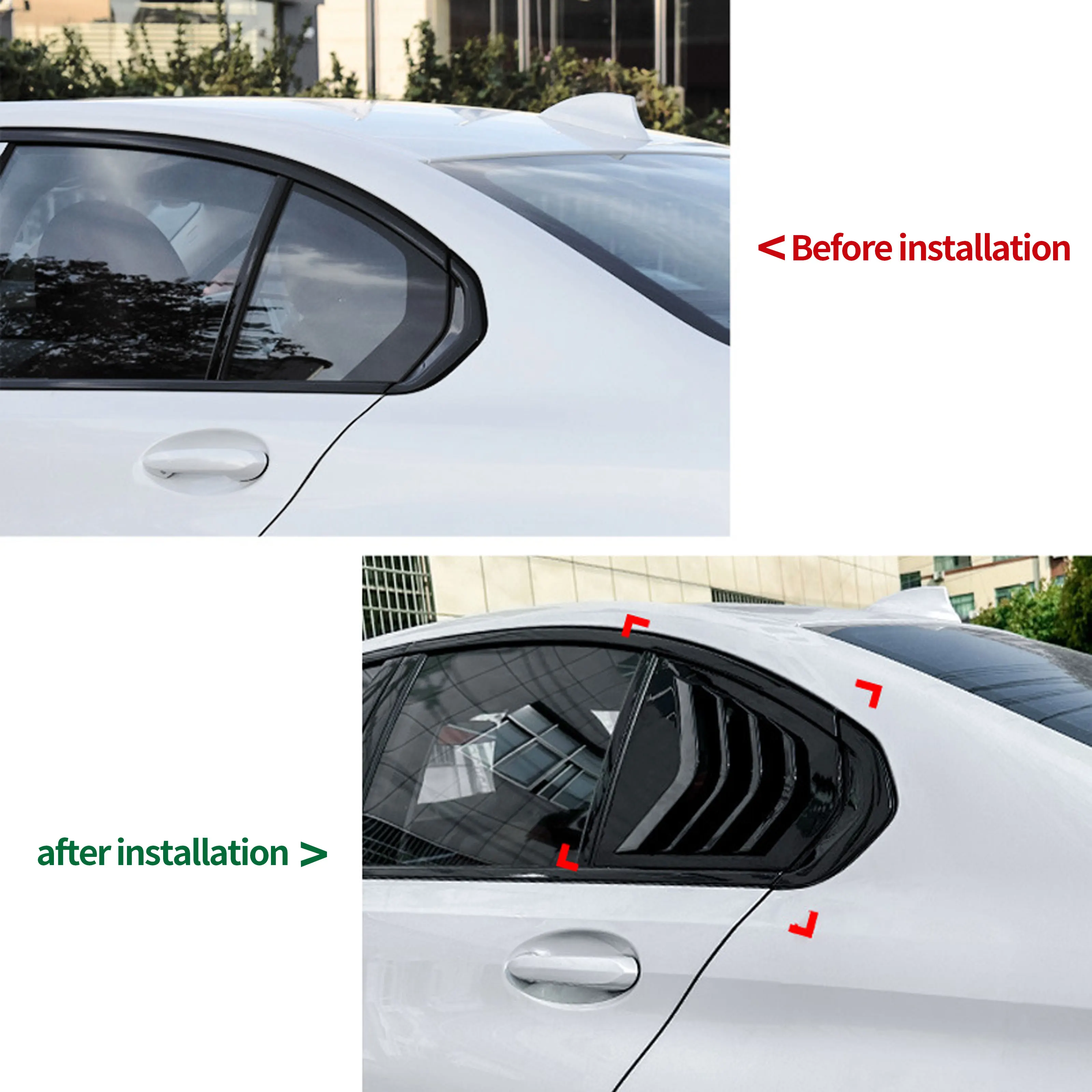 For BMW 3 Series G20 2019+ 320i 325i 330i Rear Quarter Window Louvers Sunshades Gloss Black ABS Sticker Adhesive Exterior Trim