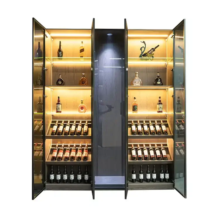 Commercial Design Wooden Display Luxury Wall Large Wine Shelf Cellar Whiskey Glass Display Wine Rack Cabinet