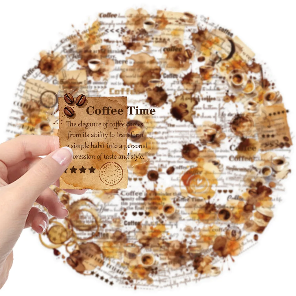 Vintage Coffee Mark English Tag Sticker Pack 50 Sheets, Waterproof PET Stickers, Perfect for Scrapbook RecordingYourLife Store