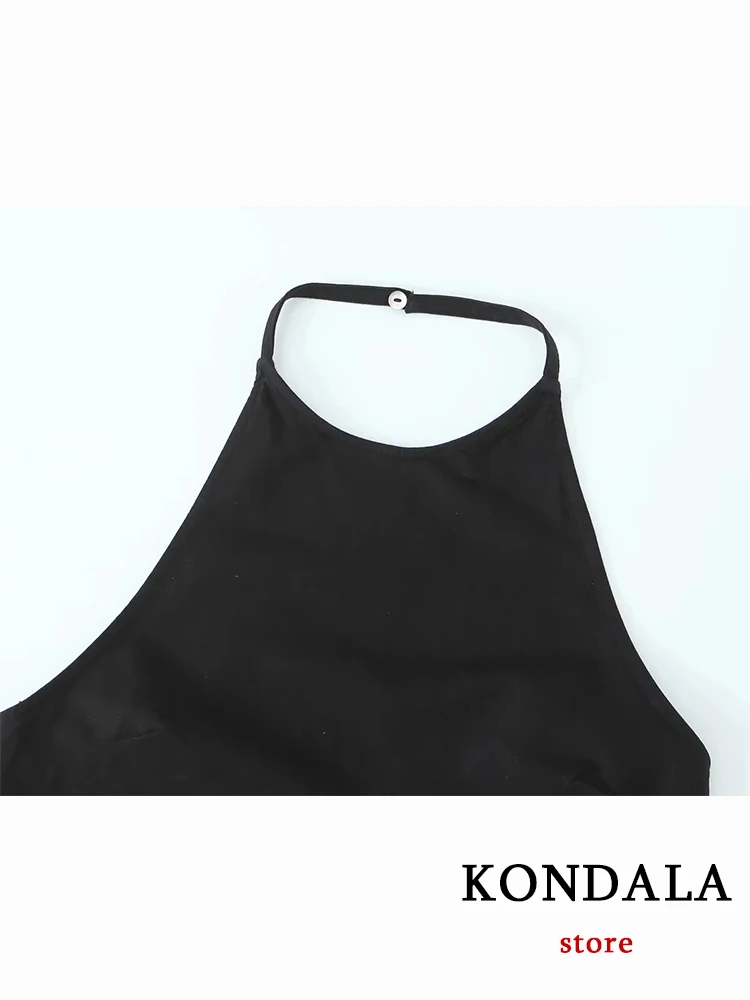 KONDALA Chic Solid Black Y2K TASSEL Sequined Holiday Sexy Women Top Fashion 2023 Summer Halter High Street Inide Folk Tank Vest