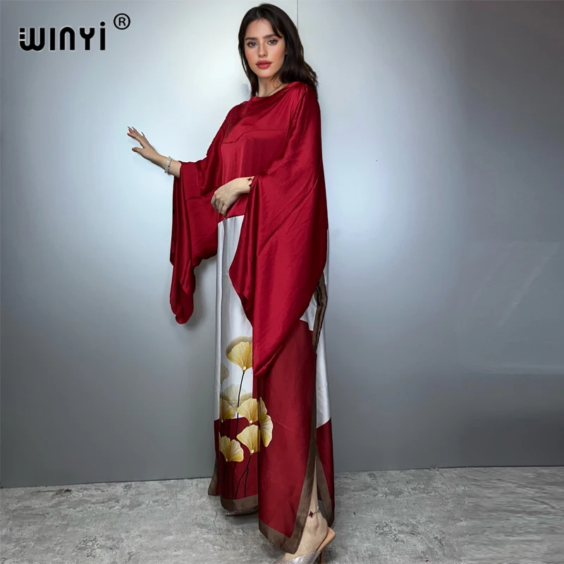 WINYI summer party evening dress dubai luxury Female loose Print kaftan muslim woman clothing holiday beach dress fashion Caftan