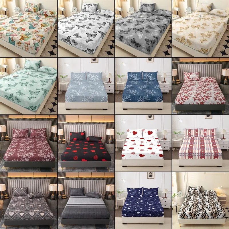 Polyester Fitted Sheet Full Coverage Sheet Bed Sheets Twin King Size Bed Cover with Elastic(Pillow Cover Purchased Separately)