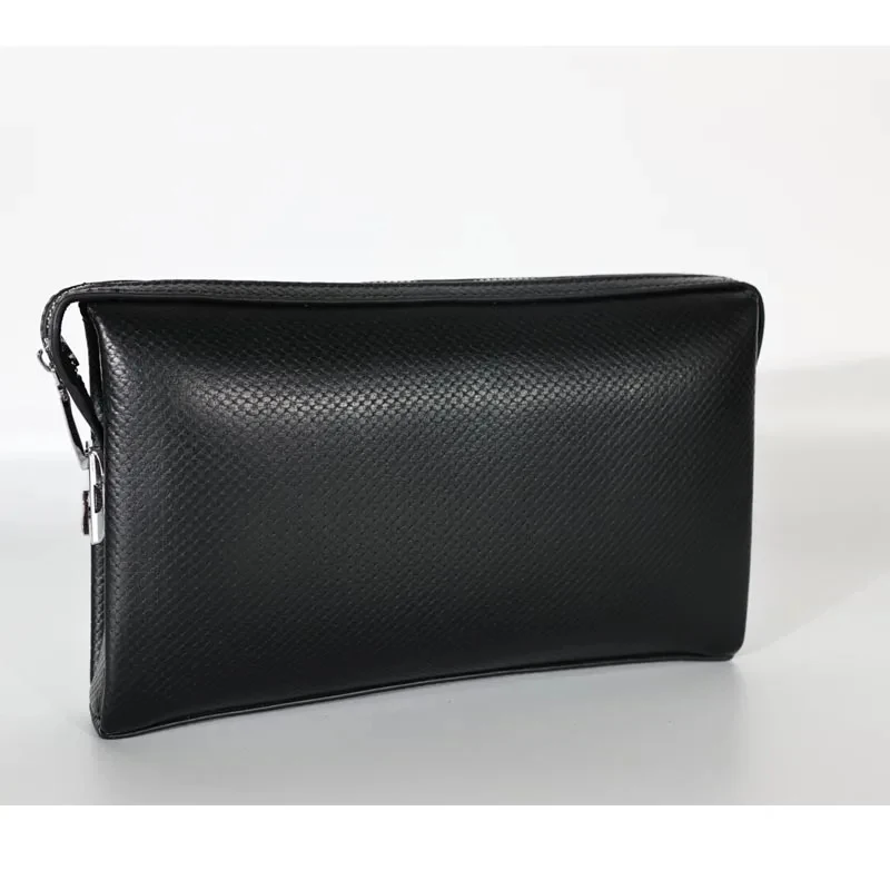 Men Essential Item 100% Genuine Leather Men's Solid Color Handbag Purses Designer Square Password Lock Card Bags Wallet Business view 2