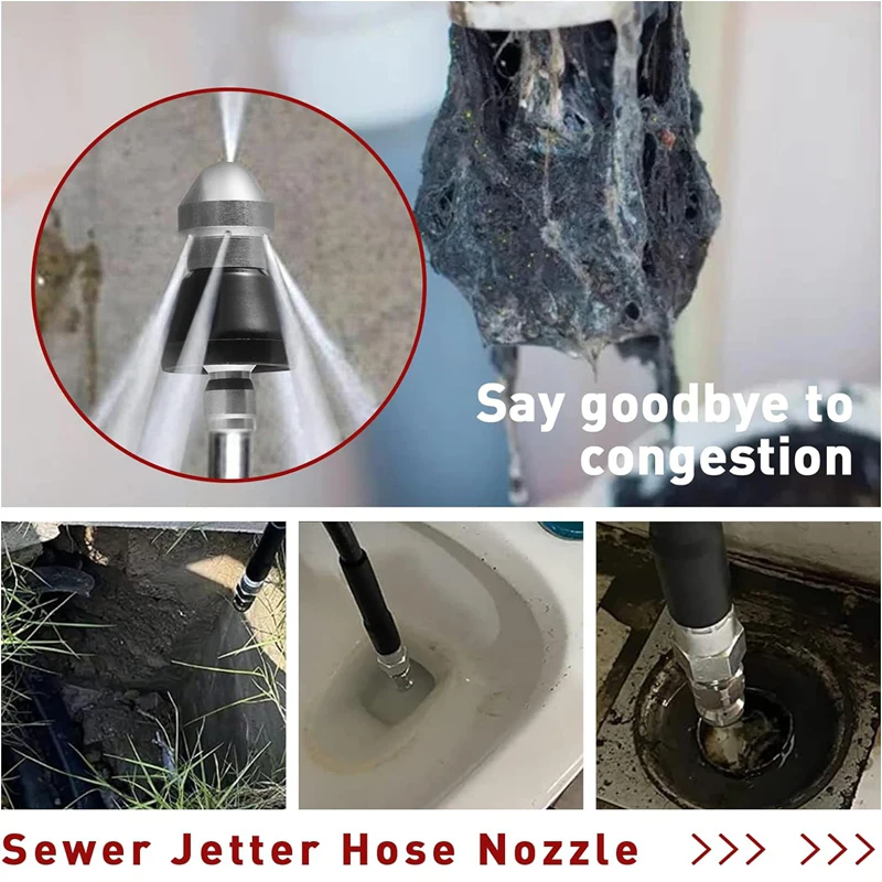 Sewer Cleaning Tool Pipe Unclogger Nozzle 1/4 Quick Connector Pressure Washer Sewer Jetter Nozzle for Drain Jetting Hose 5000PSI image 4
