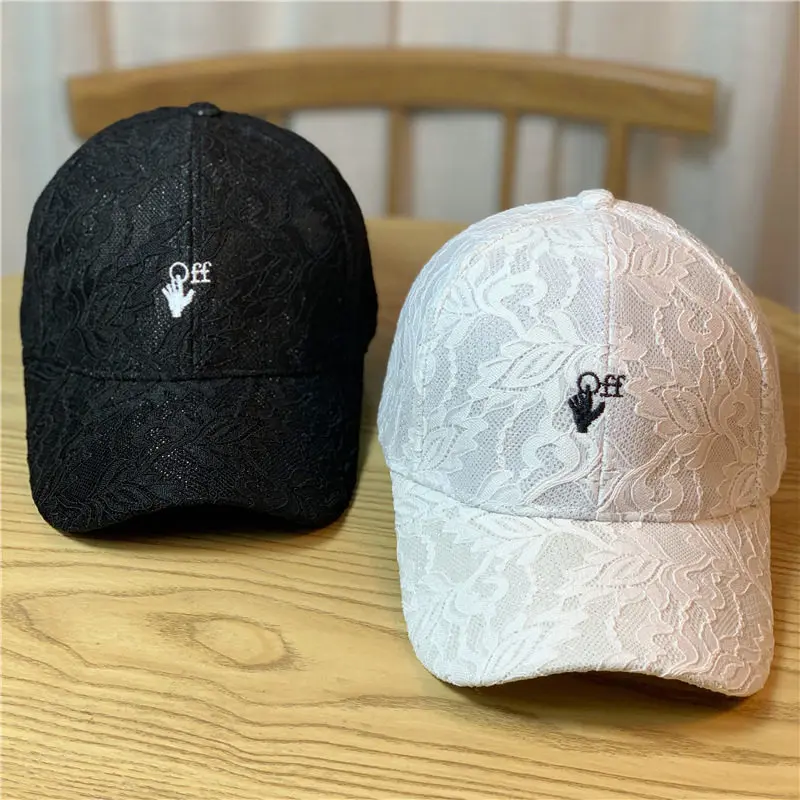 Summer Thin Section Rhinestone Embroidery Lace Baseball Cap Women's Sunscreen Breathable Mesh Adjustable Back Buckle Sun Hat