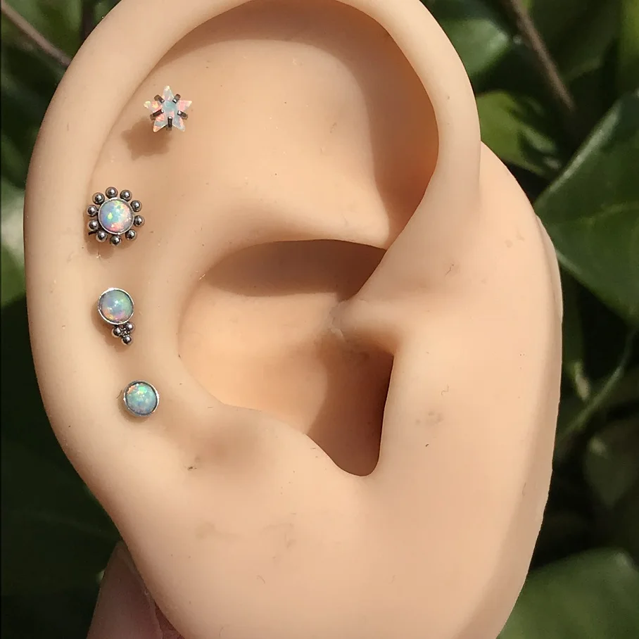 4Pc/Set Opal Daith Piercing Cartilage Earring  Stud 16G Surgical Steel Internal Thread Labret Rings Conch Helix Body Jewelry