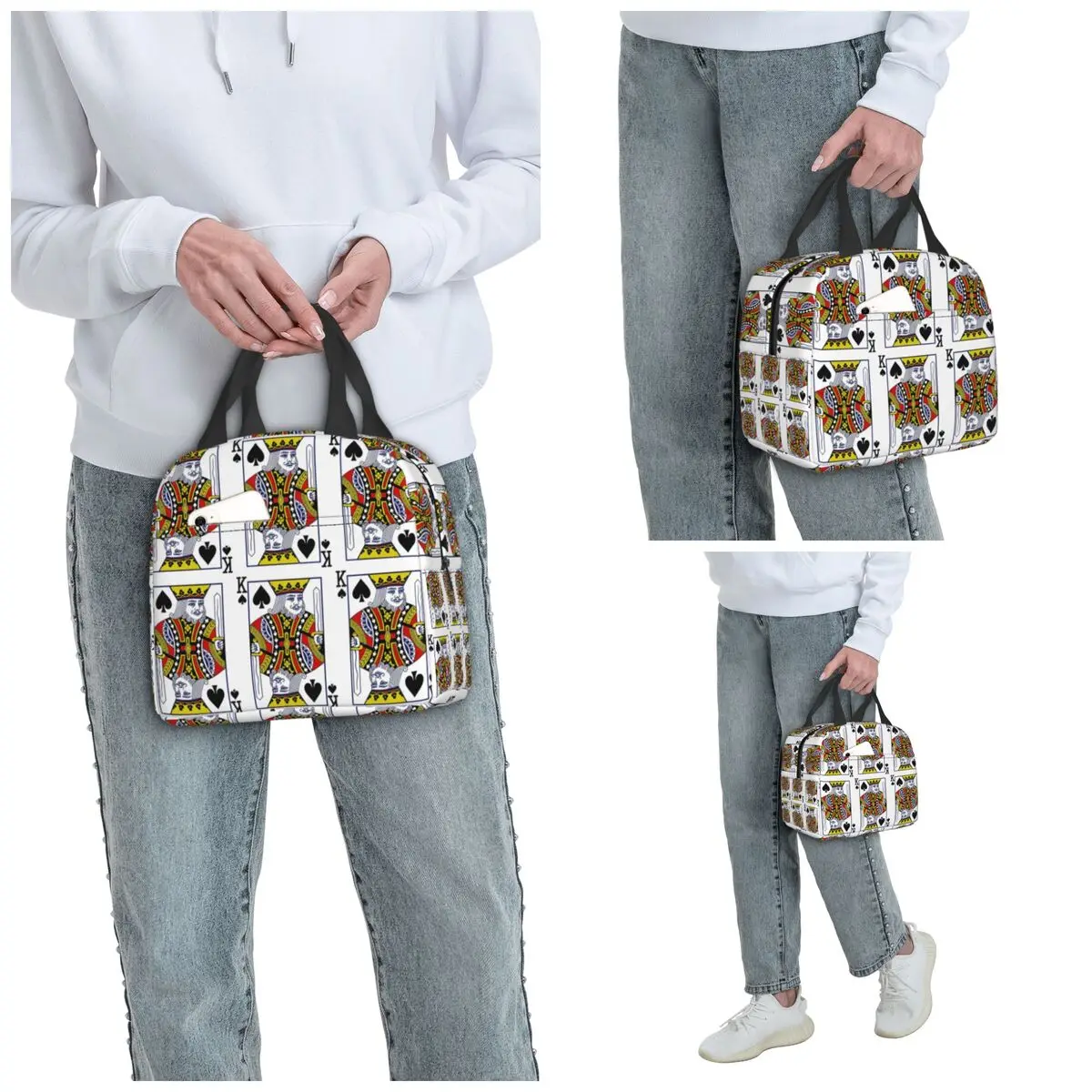 King Of Spades Playing Card Insulated Lunch Bag for Women Office Cooler Thermal Food Box Tote Leakproof Lunch Boxes Container