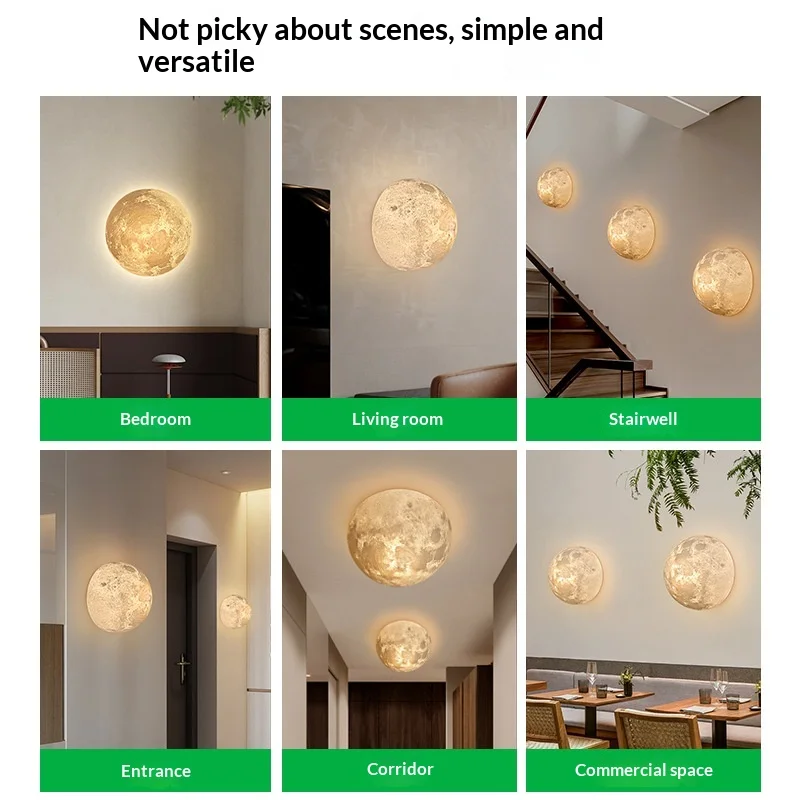 3D Moon Wall Lamp, Creative Romantic Style, Plastic & Metal, for Bedroom Bedside Entryway Background Wall, Ambient Led Light