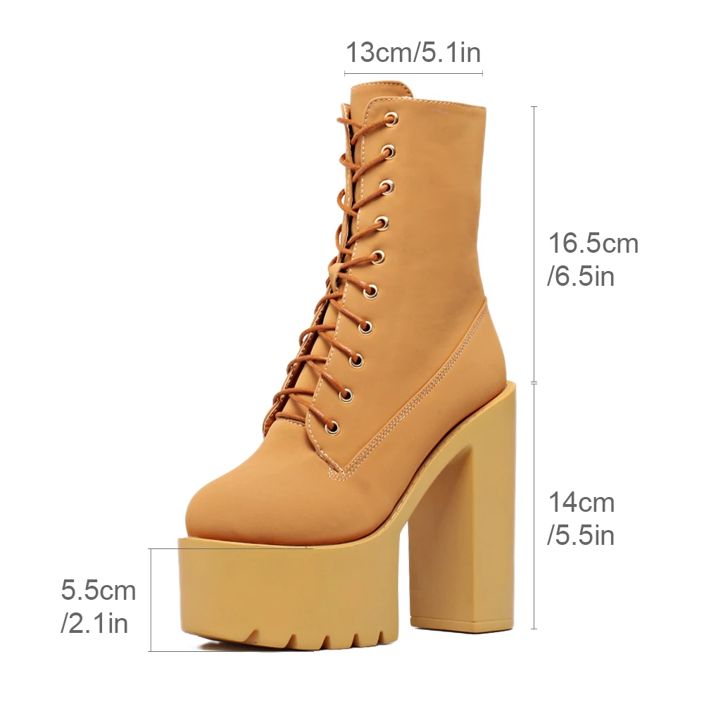 Gdgydh Women Mid Calf Platform Boots with Block Heel Korean Style Lace Up Winter Dress Boots Warm Fur Ultra High Heels T-Stage