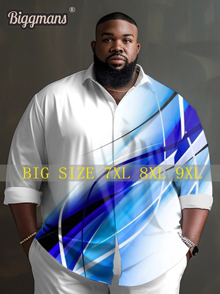 Biggmans Business Fashion Big And Tall Suit Shirt Top For Summer  Men\'s Clothing Long sleeve Lapel Leisure Man Plus Size 9Xl