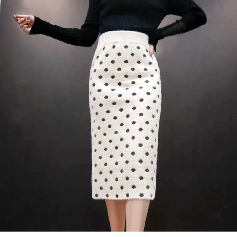 

Осень-зима, новая модная вязаная юбка трапециевидной формы с эластичной резинкой на талии, женская уличная повседневная клетчатая юбка с принтом, винтажная юбка с запахом на бедрах