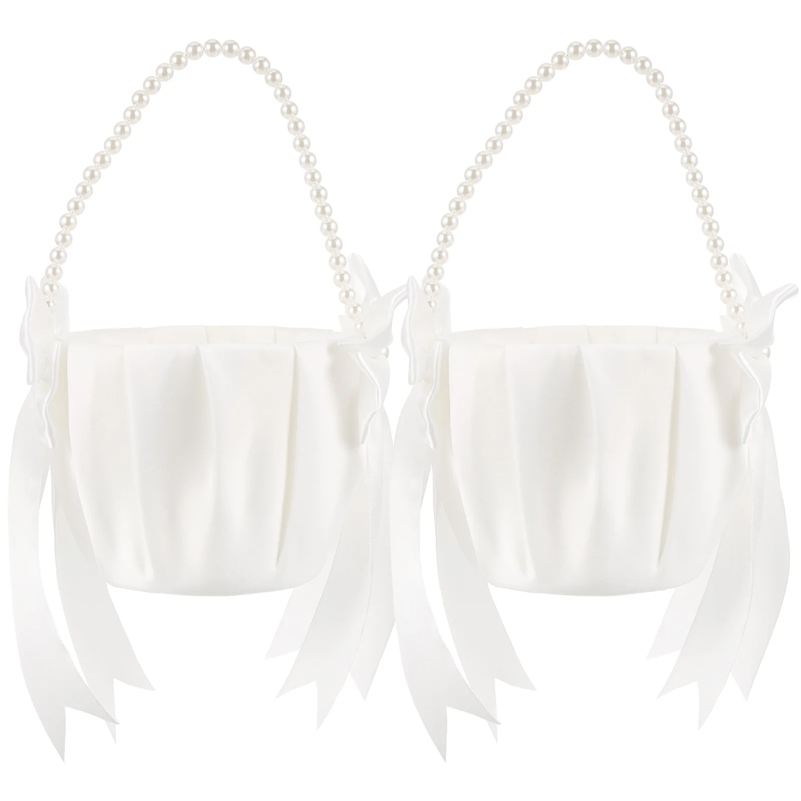 

2Pcs Wedding Flower Girl Baskets Fabric Storage Bride Cloth Petals Decor Party Supplies Lace Fruits