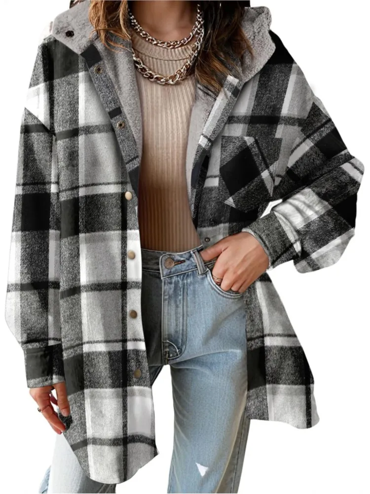 

Новая клетчатая женская куртка на пуговицах с карманами, осенне-зимнее повседневное удобное теплое утепленное пальто с длинными рукавами и лацканами