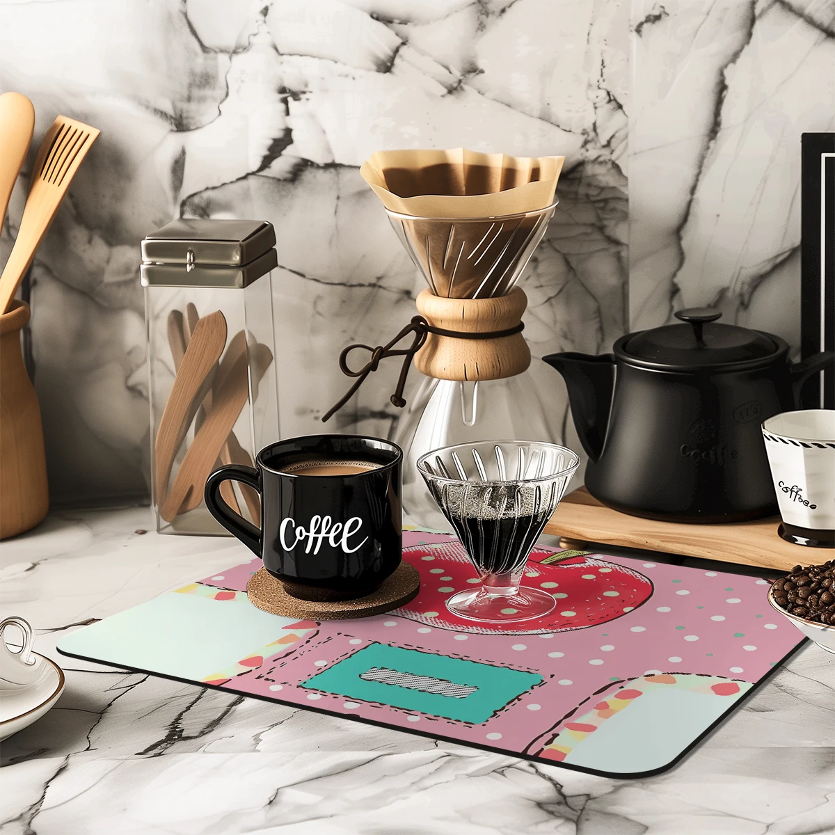 1pc Drying Mat Apple Abstract Cartoon Non-Slip Absorbent Mat Tableware Kitchen Counter Drain Mats Placemats for Table