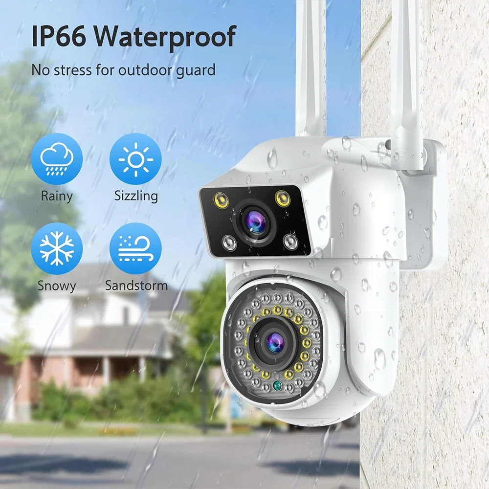 WiFi Surveillance Camera 6MP Dual Lens Outdoor Wireless Camera AI Track Human Detect IP Security Camera Two Way Audio 390 Eyes