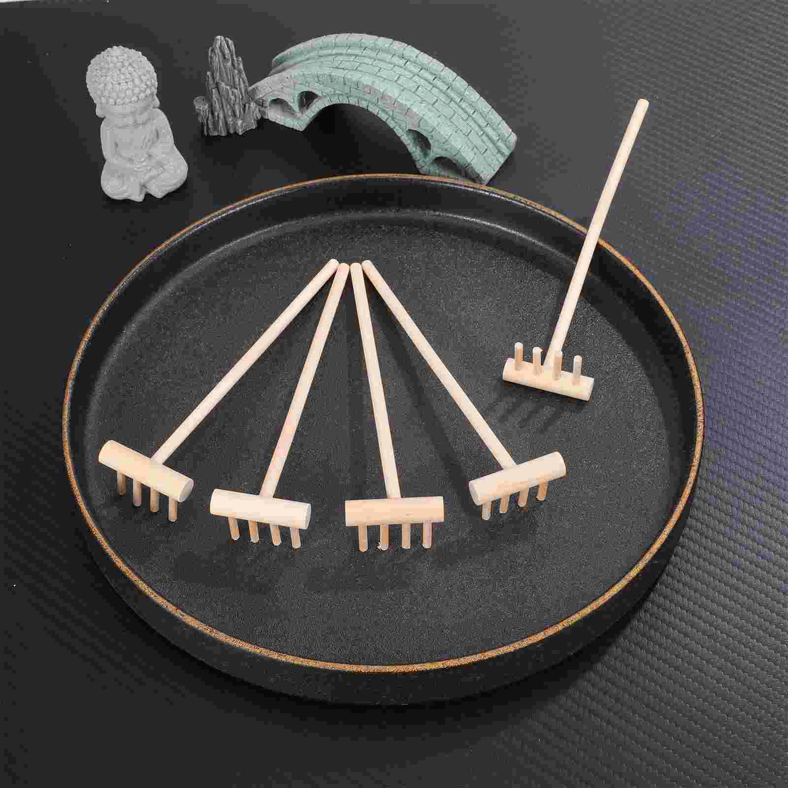 10 ชิ้นเครื่องมือบอนไซตารางทรายอุปกรณ์เสริม Mini Zen Garden Rake สําหรับ Sandbox Rock เดสก์ท็อป Miniature ตกแต่งไม้ไผ่ Four Tine