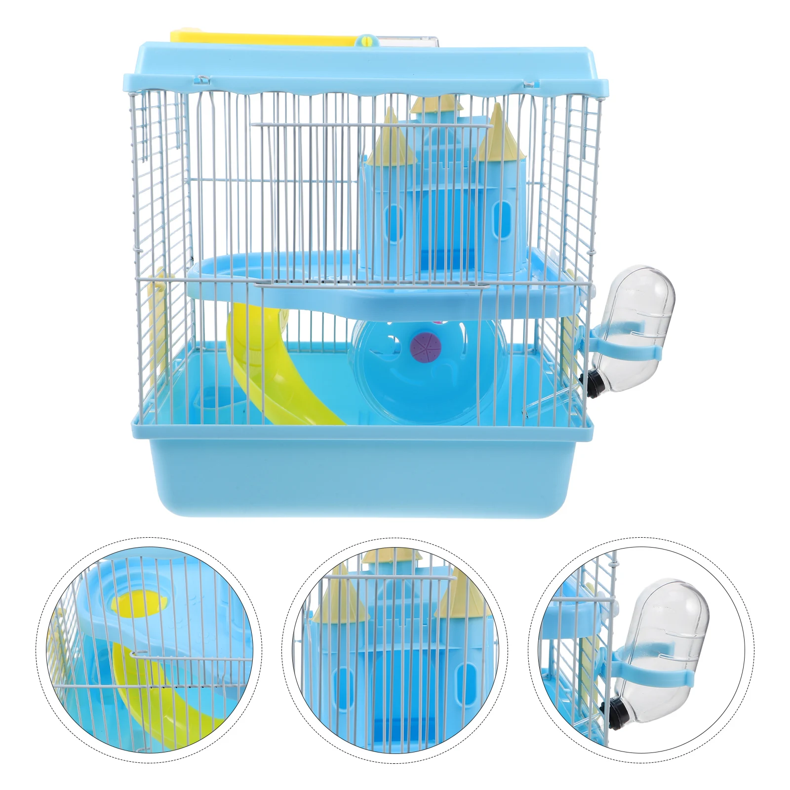 

Luxury 2 Tiers Hamster Castle Cage Portable Travel Carrier Slide Exercise Wheel Water Bottle Food Dish For Small Pets Gerbil