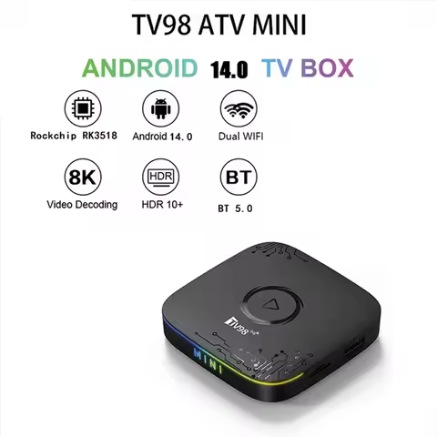 B37B-TV98 Mini Android 14 Smart TV Box ATV Ultra HD 8K Video Wifi6 2.4/5G Portable Media Player Voice Remote Support