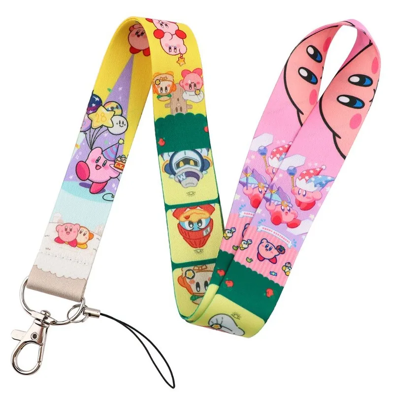 Hot Cute Kirby Lanyard Colorful Print Neck Strap for Phone ID Badge Keychain Kawaii Anime Kirby Phone Lanyard Holder Gifts view 4
