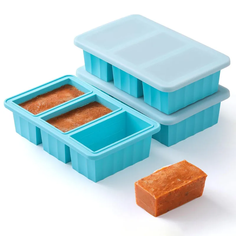 

3Grid Large Silicone Freezer Mold with Lid Refrigerated Food Storage Box Food Box Ice Tray Mold Ice Box Fresh-keeping Box
