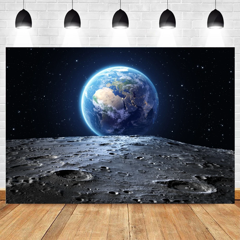 Starry Sky Universe Space Capsule Backdrop Planet Solar System Scene Baby Birthday Party Photography Background for Photo Studio