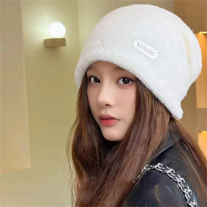 Plush Beanies Hats For Women Winter Warm Solid Baggy Fleece Wool Skullies Hat Outdoor Coldproof Thicken Caps