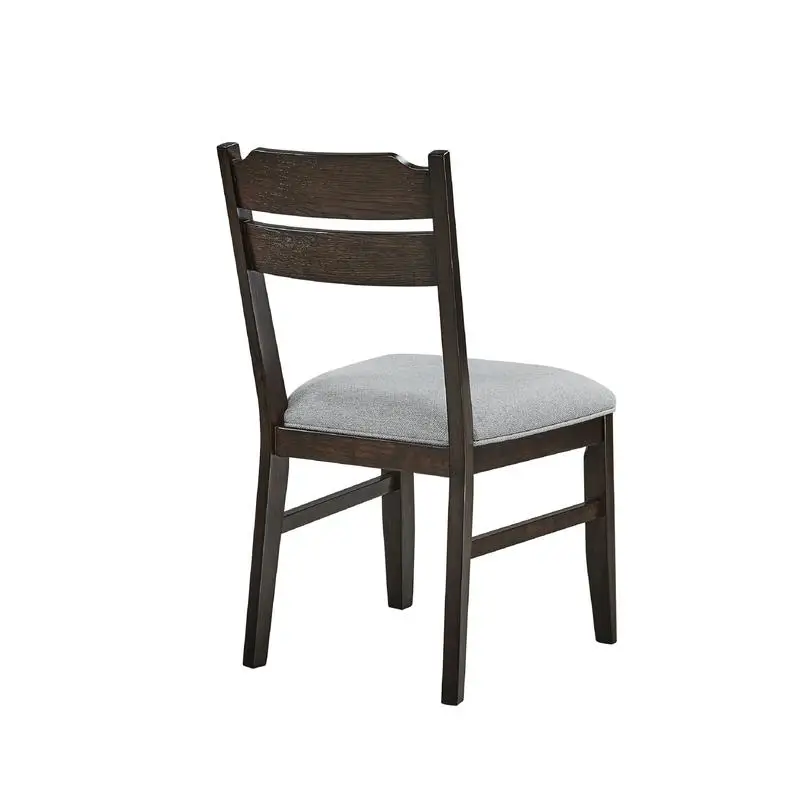 كرسي طعام بلمسة نهائية من خشب البلوط الداكن مع إطار خشبي وأثاث مقعد منجد باللون الرمادي #3