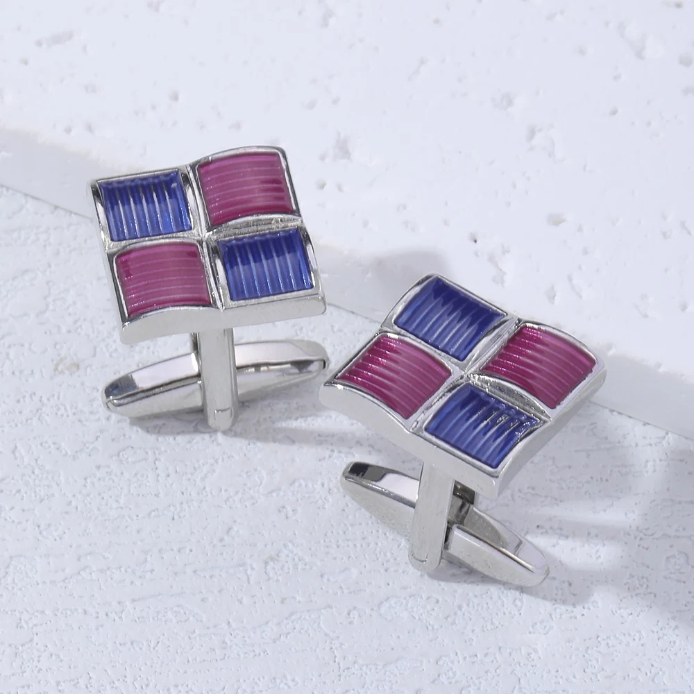 Persönlichkeit Lila Blau Farben Herren Plaid Quadratische Manschettenknöpfe Vatertagsgeschenk – Detail 4