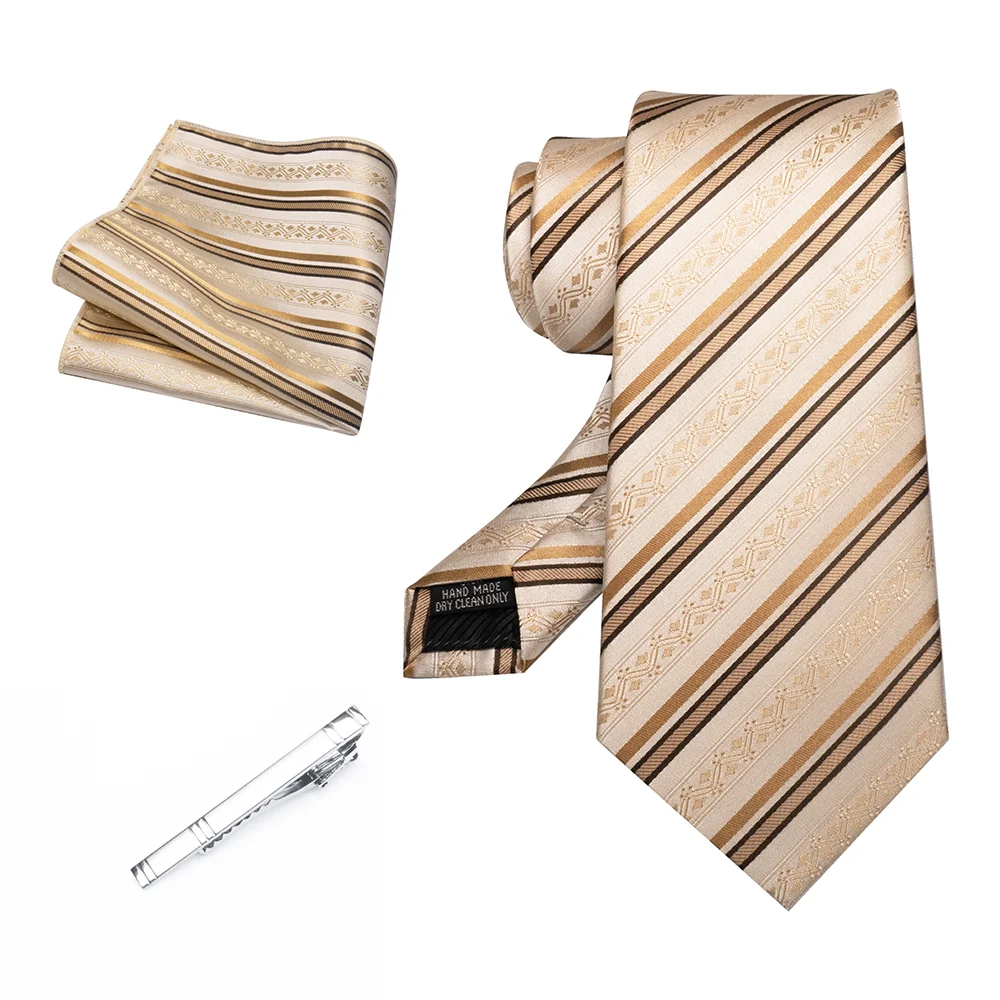 Herren Marineblau Krawatte Rot-Grün Gestreiftes Krawattenset Glänzender Clip Hochwertiges Einstecktuch für Business-Anzüge Anlässe Hochzeit Party – Detail 18