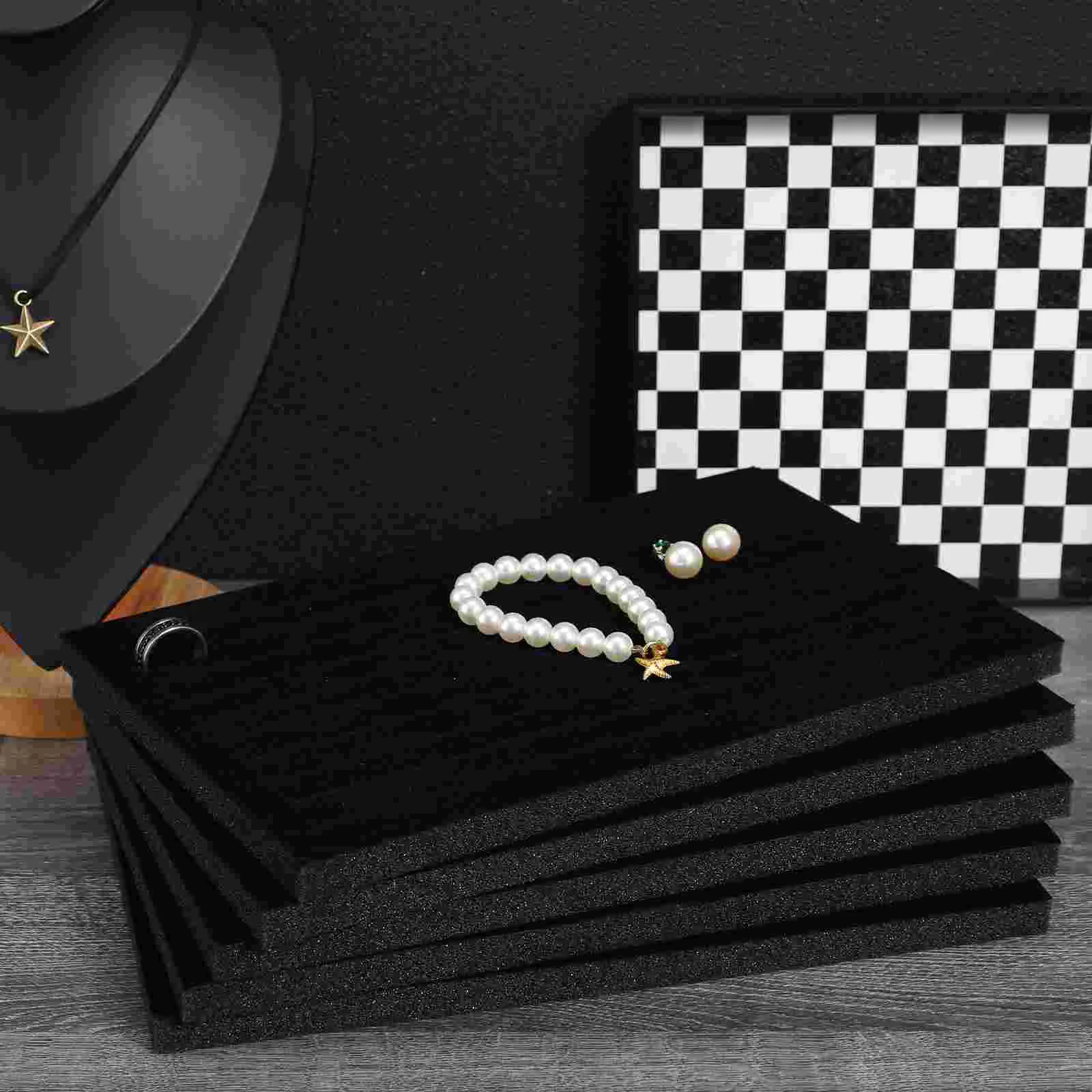 5 Pcs Solid Jewelry Sponge Display Black Tray Supplies White Shelf Valet for Men Case Insert Ring Mat Pad Product Travel