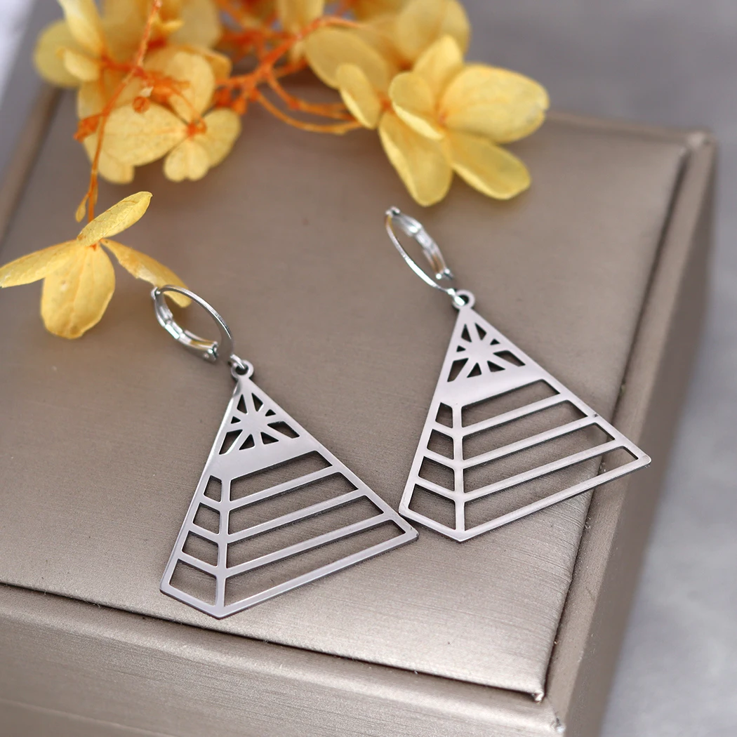 Kinitial Stainless Steel Egyptian Pyramids Drop Earrings For Women Trendy Religious Jewelry Triangle Geometric Earring