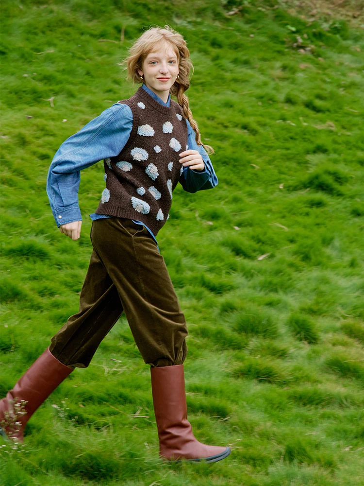 

Вязаный жилет ItoIroI Cloud Flower H-ape для женщин, повседневный, из шерстяной смеси, укороченный, модный, удобный крой