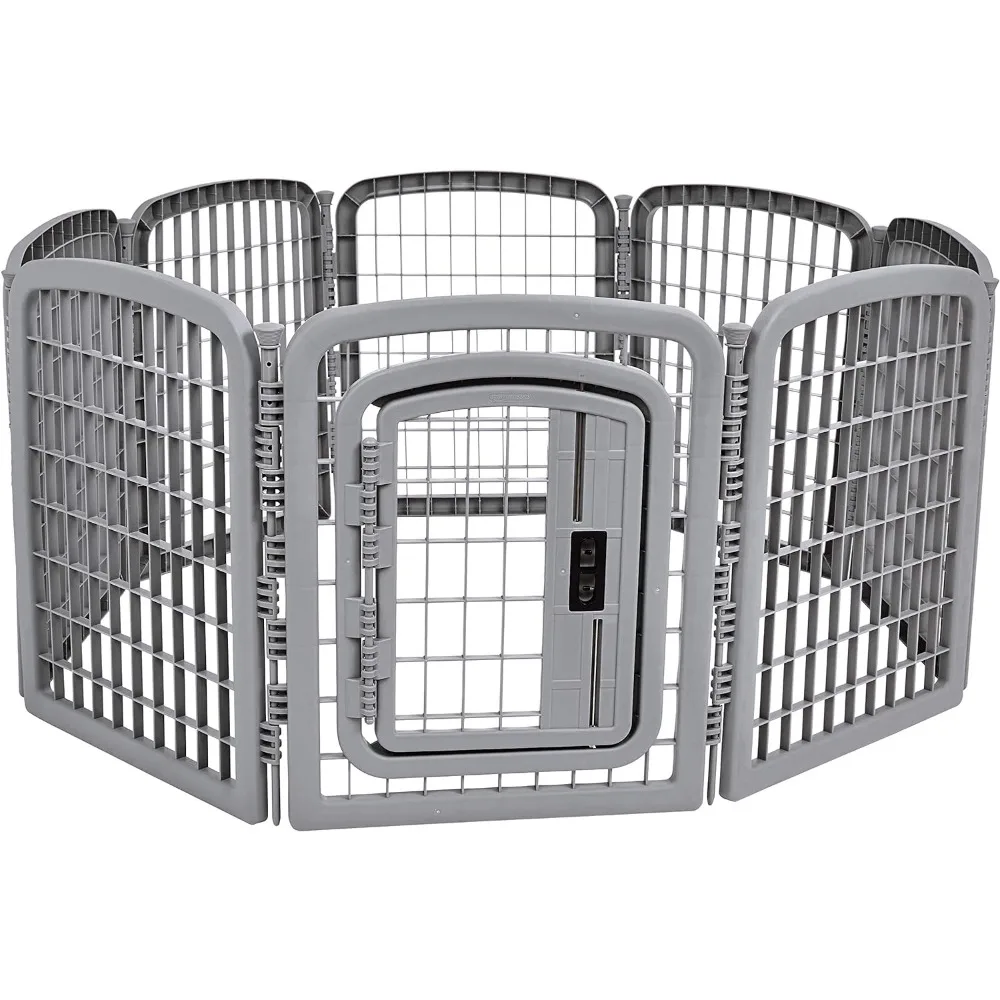 

8-Panel Octagonal Plastic Pet Pen Fence Enclosure With Gate, 59 x 58 x 28 Inches, Grey