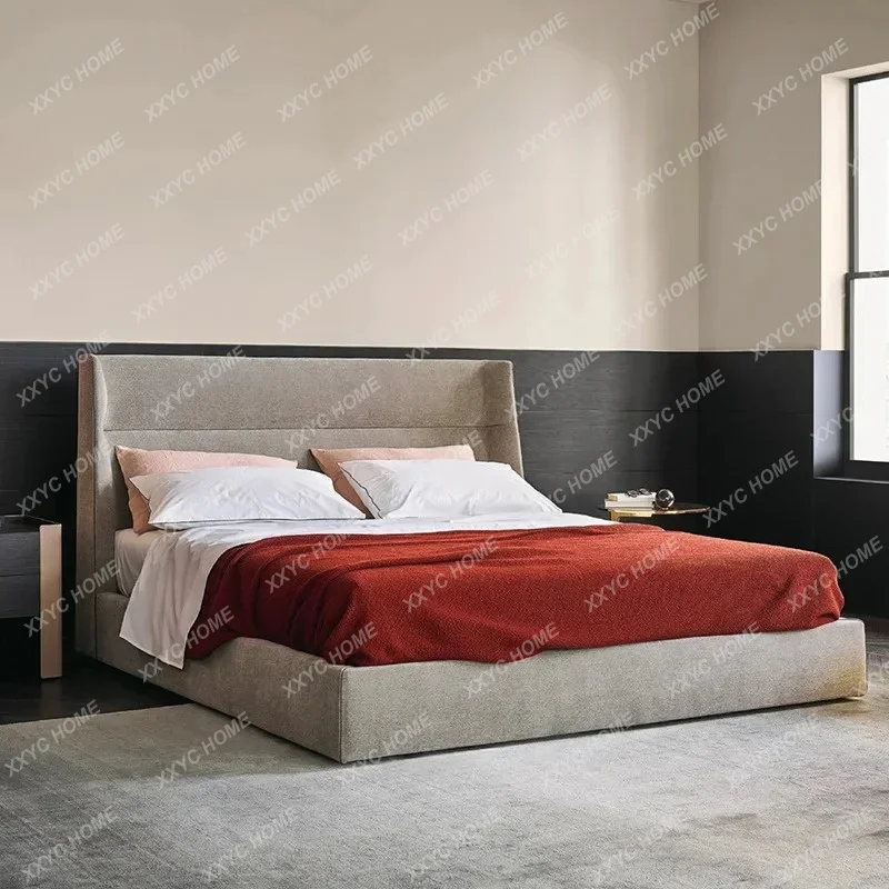 A  Minimalist Linen Huayi Fabric Bed High Backrest Design Space Modern Simple Wedding Bed
