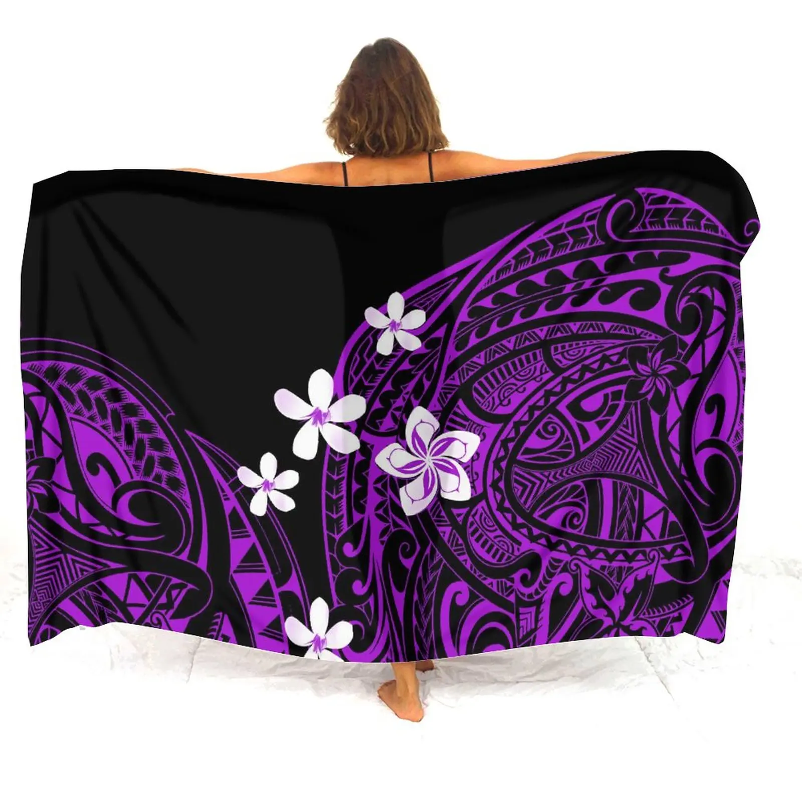 Polynesian Tribal Peoples Printed Scarf Sarong Retro Design Large Size Ladies Custom Beach Coat Smock Summer