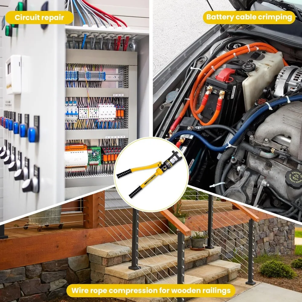 Pince à sertir hydraulique robuste avec 13 paires de matrices pour câbles 9AWG à 600MCM, alimentation 16 tonnes