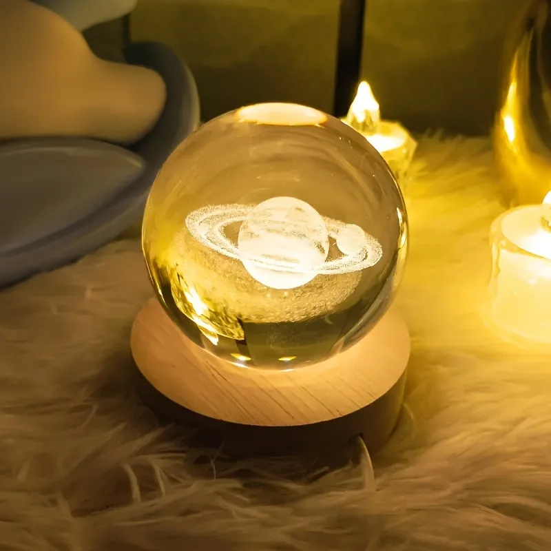 

1pc Crystal Ball Night Light Glass Ball Deco Lamp Star Galaxy Crystal Ball Light With Wooden Stand For Home Decor