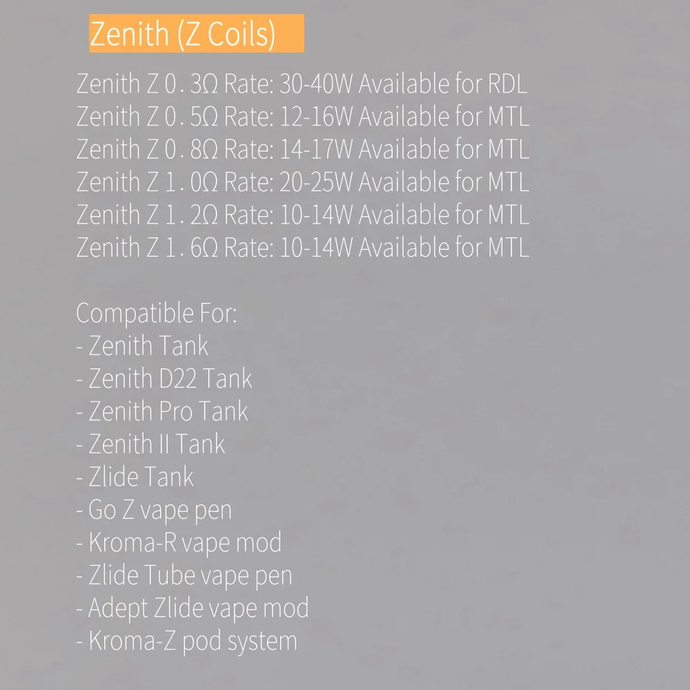 Zenith (Z Coils) RDL/MTL 0.3/.5/.8/1.0/1.2/1.6 Zlide/Zenith V1/2/Pro/D22 Go Z Vape Kroma R/Z Pod replacement coil - gallery image 6