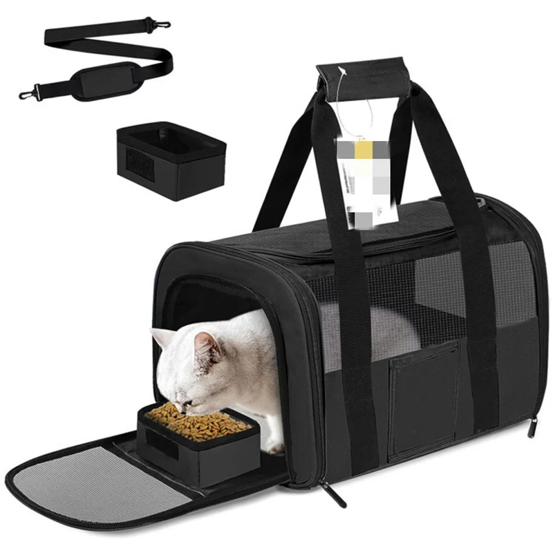 New in Foldable Pet Bag Travel Handbag One Shoulder Portable Small Medium-sized 3 Side Windows Solid Nylon Cloth Cat Pet Bags