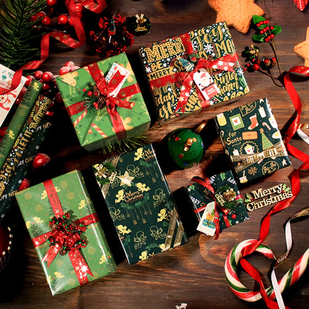 Green Series Wrap Patterned Decorative Packing Paper Christmas Wrapping Paper Single-Sided Festival Wrapping Paper For Christmas