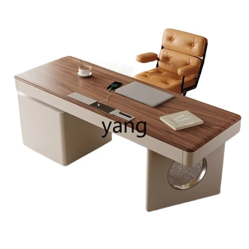LMM， Modern Simple Solid Wood Desk Workbench Household Computer Desk with Drawer Study Furniture