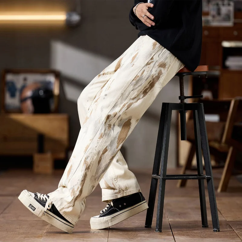 نمط الخريف الجديد للرجال، رائع وعصري، فضفاض ورائع، جينز شبابي، ساق مستقيمة غير رسمية جديدة للشارع، سراويل ريترو أمريكية