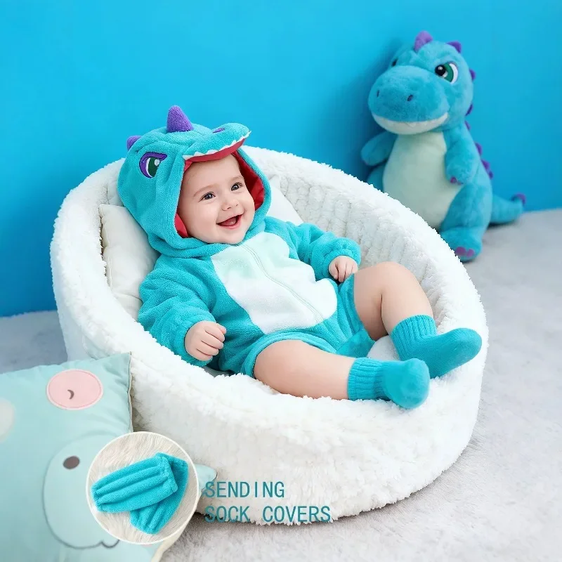 Baby Boy Clothes Newborn Baby Blue Dinosaur Romper Hooded Bodysuit Costume Jumpsuit Onesie Newborn Baby Clothes