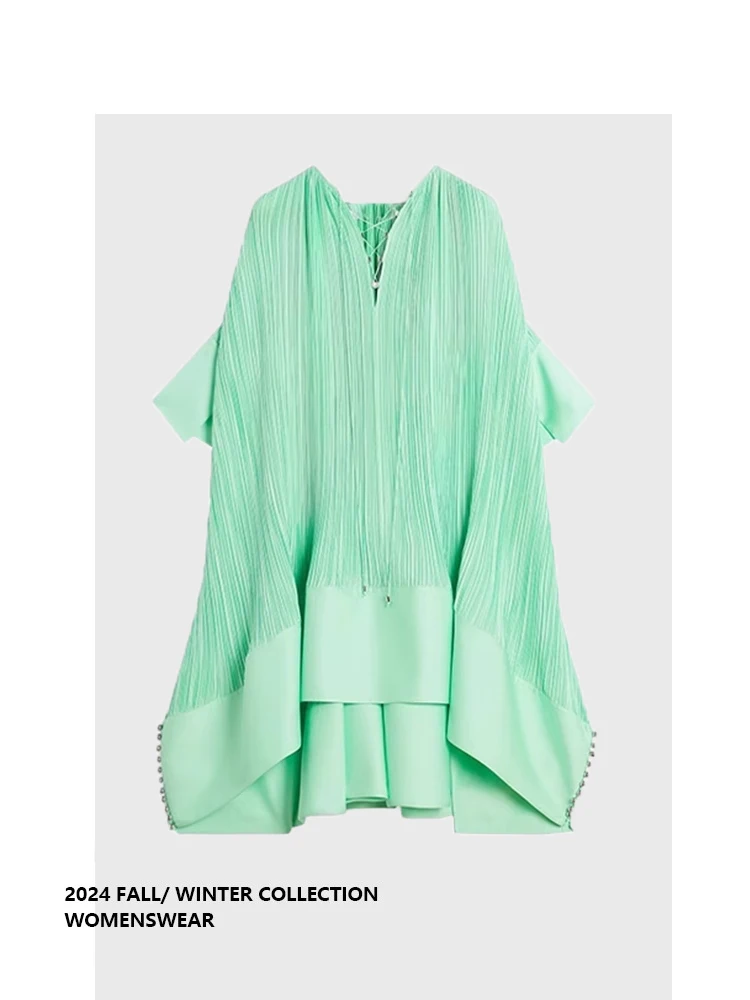 

Летнее женское платье миди с V-образным вырезом, плиссированное, повседневное, свободного кроя, из полиэфирного волокна, с эффектом высококачественного дизайна