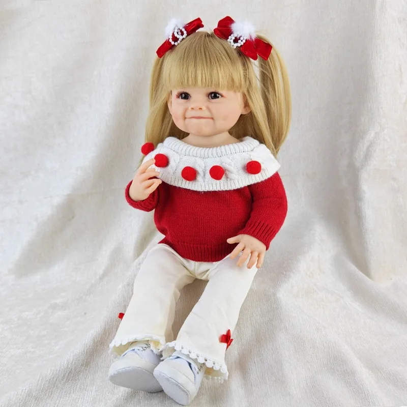 55cm Pinchable Reborn Doll Girl Children Bathing Companion Washable Toys Simulation Baby Doll Toddler Christmas New Year Gift