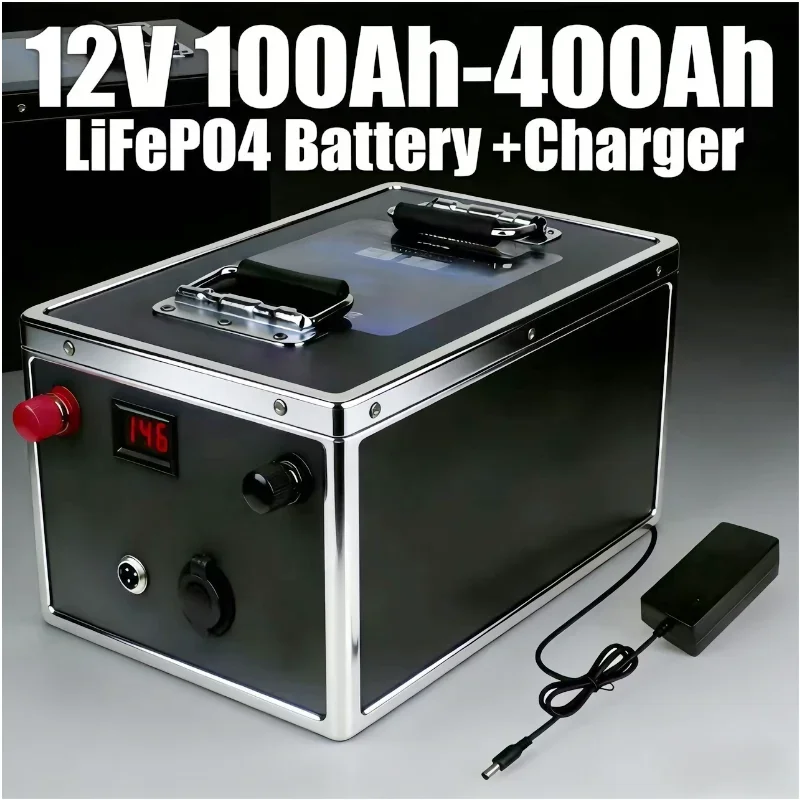 12V 100Ah-400Ah LiFePO4 Battery + Free Charger Heavy-Duty Design for Commercial & Residential Use Perfect for Solar Storage, UPS