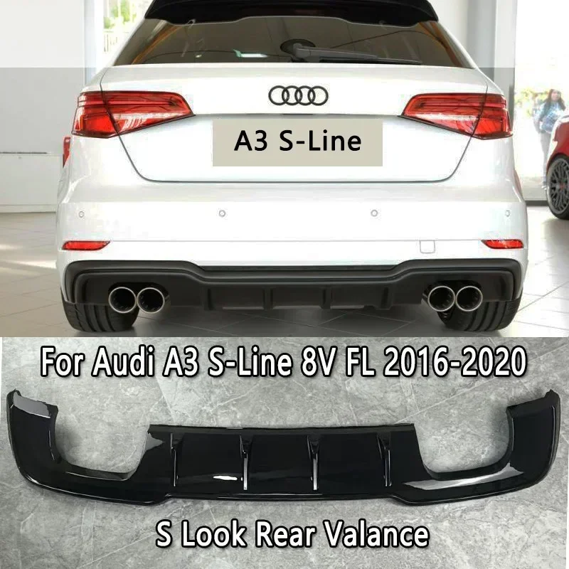 Dla Audi A3 S-Line (nie dla A3 S3) 8V Facelift 2016-2020 Sportback/Hatchback Car Rear Valance Gloss Black Rear Bumper Diffuser