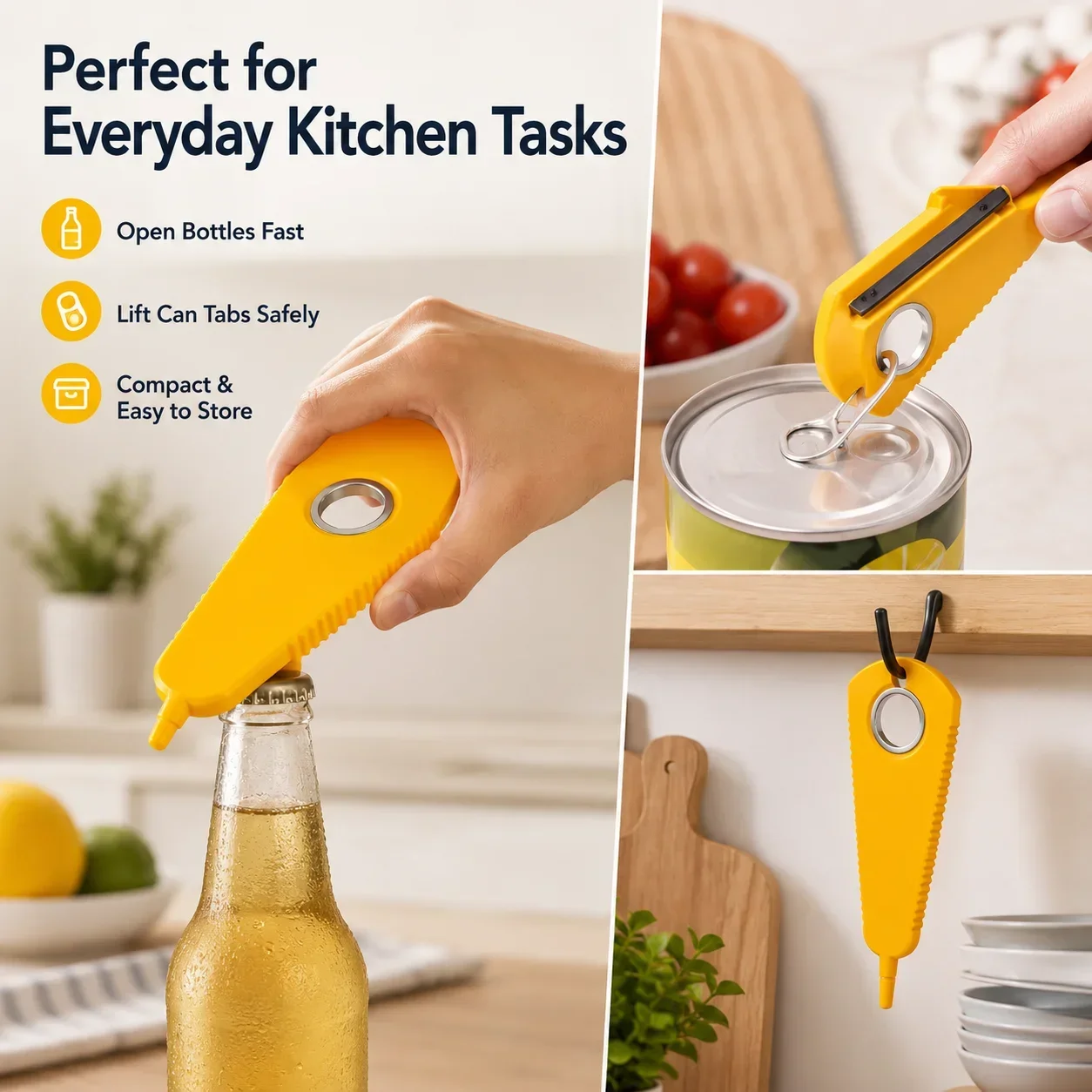 Heavy Duty 3-in-1 Can Opener, Manual Smooth Edge Can Cutter with Non-Slip Handle & Jar Lid Opener