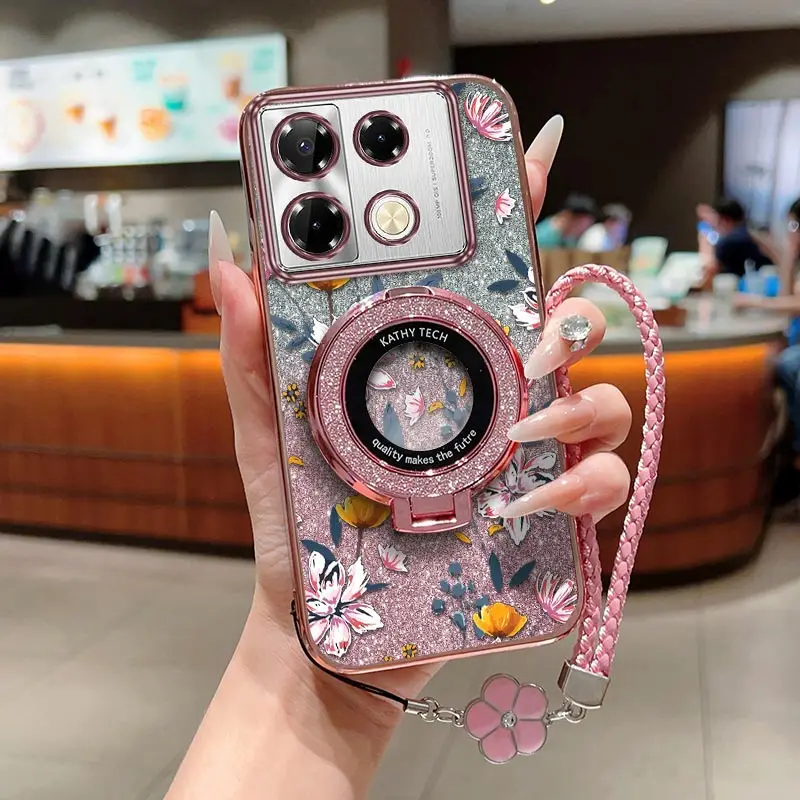 ملاحظة 40Pro مشرق الزهور تصفيح سوار حامل جراب هاتف ل انفينيكس نوت 40Pro 30 20 30i 40 12 30pro SPARKG0 2022 2023 غطاء